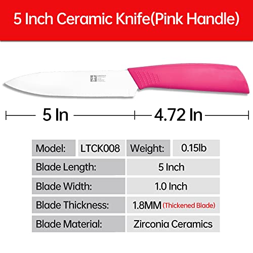 Liangtai Ceramic Knife 5 Inch Kitchen Utility Knife【Blade Thickness 1.8Mm】 (Pink Handle) #TOP7
