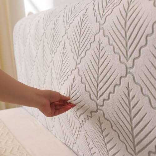 Image of HOMETHREADS 200 GSM Stretchable Jacquard Headboard Cover | Soft, Dust-Proof & Wrinkle-Resistant Bed Back Protector | Fits Leather, Wooden & Fabric Bedsides | for 3ft to 3.5ft Beds (Grey,90x65cm)