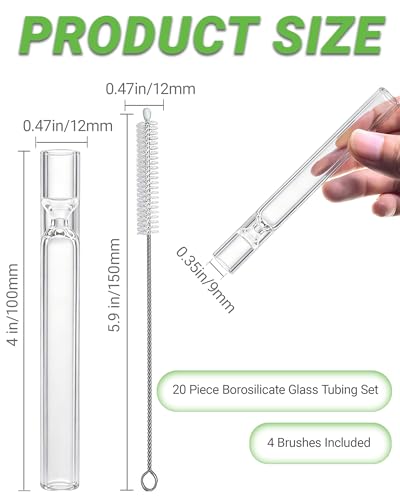 Image of 20 Pcs Borosilicate Glass Tubes 4 Inch (10 cm), Thick Glass Blowing Tubes, 2mm Wall Heat Resistant for Lab Experiments DIY Projects Industrial Use, Acid Alkali Resistant, Transparent