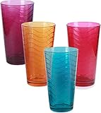 Circleware 44336 Pulse Set of 4-17 oz Tall Ice Tea Drinking Glasses, Aqua Fuchsia, Orange, Purple, Glassware for Water, Juice, Beer Beverage, 4pc, Colors