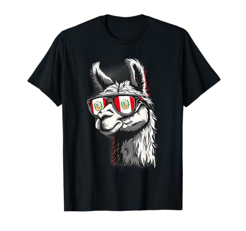 Pérou Alpaga Portrait Lunettes de soleil Drapeau péruvien Fierté péruvienne T-Shirt