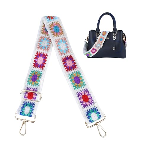 Image of Purse Strap, Adjustable Embroidery Flower 2 Inch Wide Purse Straps Replacement Crossbody for Women