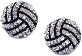Kenz Laurenz Volleyball Earrings Studs - Crystal Rhinestone Post Silver Bling