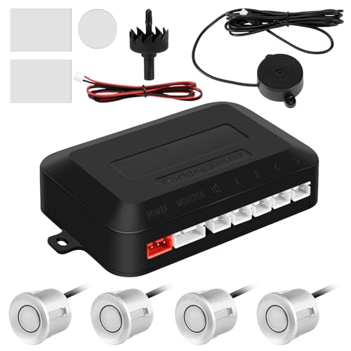 Bopfimer Sensor De Aparcamiento De Coche Parktronic 4 Sensores 22 Mm con Zumbador De Zumbador De De Respaldo Inverso-Plata