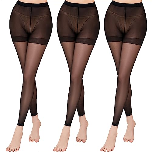WAKUNA 3 pairs 20D Women's Sheer Footless Tights,Sheer Legging and Dance Compression Pantyhose for women S-XL