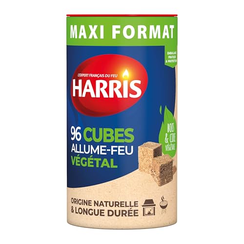 Harris - 96 Cubes Allume feu - 100% végétal - Maxi Format Cylindre - sans Odeur - Longue durée - Rapide et Facile d'utilisation - Intérieur & Extérieur -...