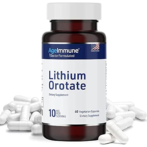 Lithium Orotate Supplement 10mg, 60 Vegetarian Capsules. Supports Memory and Emotional Wellness. Magnesium Stearate Free Supplements. (1) Cover