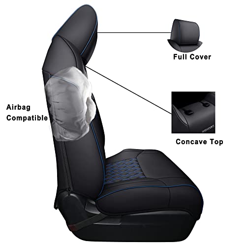 Huidasource Tundra Seat Covers, Front & Rear Leather Car Seat Cover, Waterproof Car Seat Cushion Protector Fit For 2014-2021 Toyota Tundra Crewmax/Double Cab Pickup Truck(Full Set/Black&Blue) #TOP2