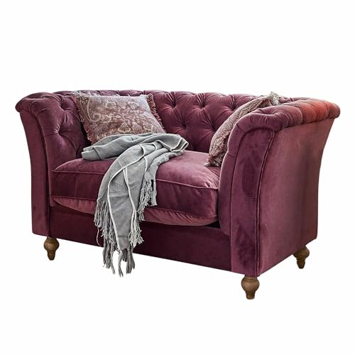 Loberon Canapé Clères Style Chesterfield Classique Confortable Rembourré Design Iconique Salon Canapé en Velours Polyester Bois de Pin Bois de Frêne Violet