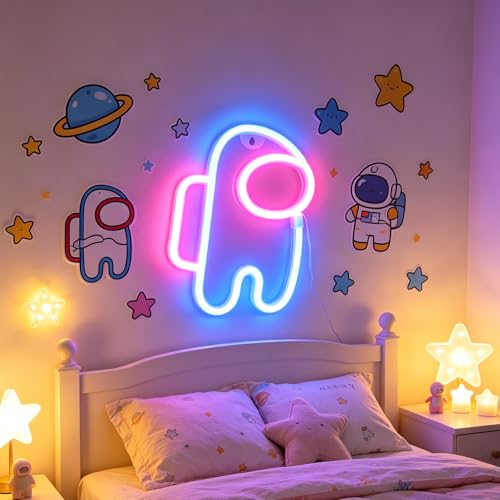 Image of Nordstylee Astronaut Shape Neon Sign Lights Hanging Decorative Neon Lights USB or Battery Operated for Home Bedroom Bar Restaurant Christmas Birthday Party Gift Art Wall Decoration Light