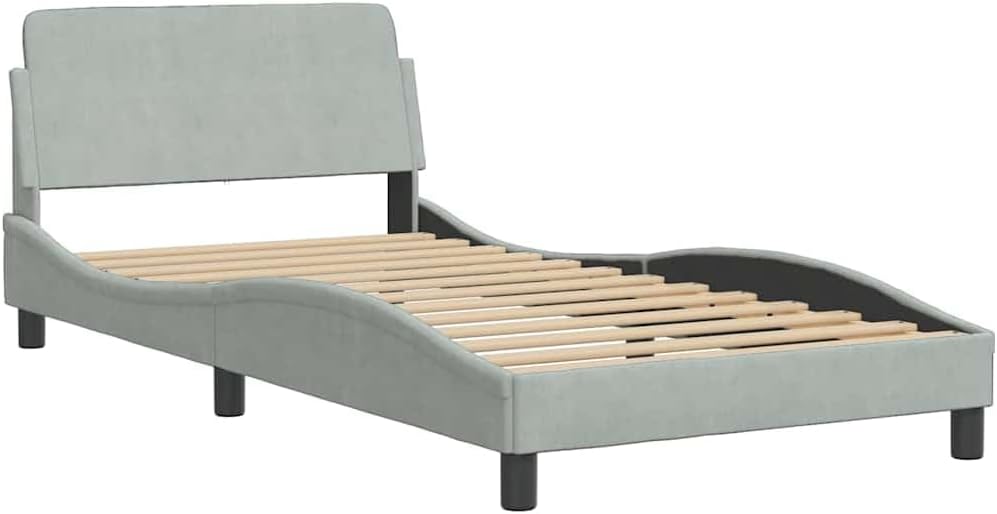 vidaXL Bed Frame Dover, Single Bed, Bedroom Furniture, Bed Base Platform, Mattress Foundation, Light Gray 39.4"x74.8" Twin Velvet