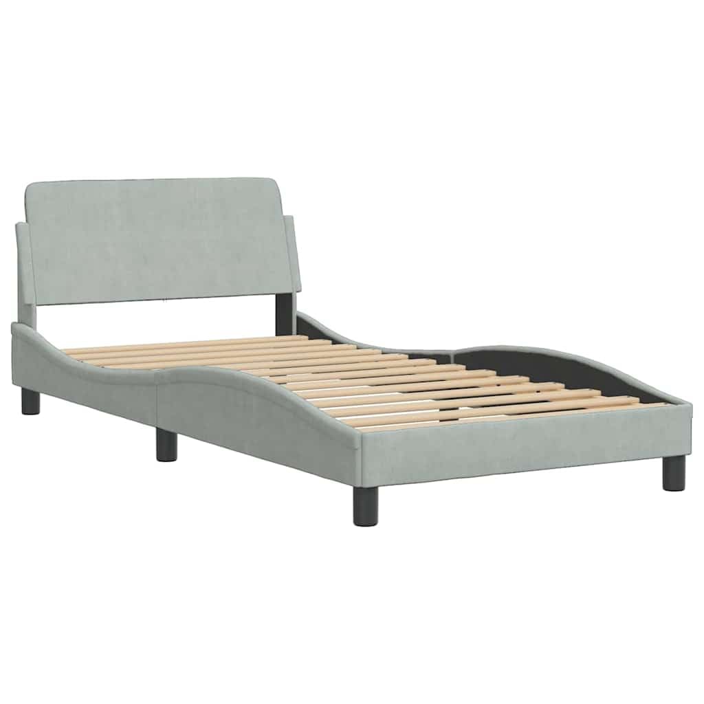 Estructura de Cama Dover Gris Claro 100x190 cm con cabecero tapizado, Soporte Robusto y diseño Lateral Ondulado para dormitorios Juveniles y Adultos, Ideal para Descanso y