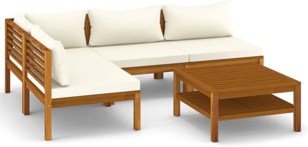 vidaXL Patio Lounge Set 5 Piece, Patio Furniture Set for Outdoor Garden, Sectional Sofa with Cushions, Corner Sofa, Retro Style, Solid Wood Acacia
