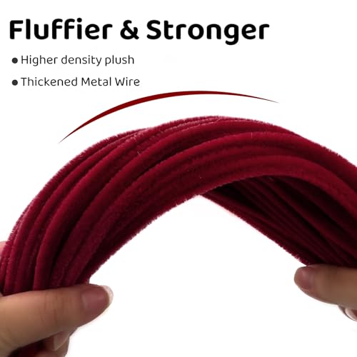 Image of Pipe Cleaners,200Pcs Wine Red Pipe Cleaner Flower Kit,Chenille Stems for DIY Bouquet Festivals Room Decor,Valentine's Day Craft Supplies,Christmas Ornaments,Halloween Fall Decorations for Home Crafts