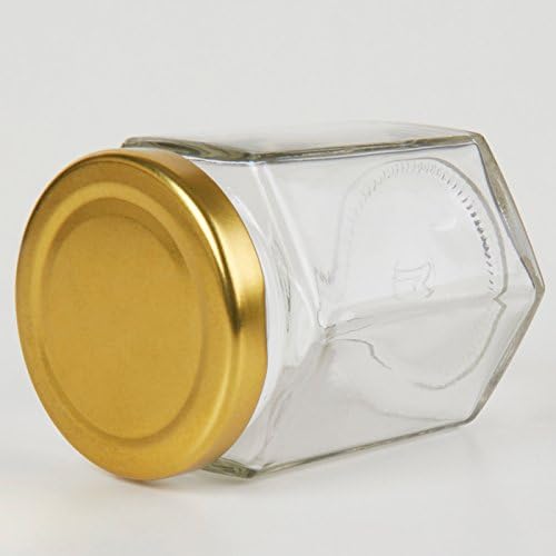 196ml/8oz Pack of 72 Hexagonal Jam Jars with Lids, Glass Storage Honey Jars Pickles Chutneys with Screw Gold Lid