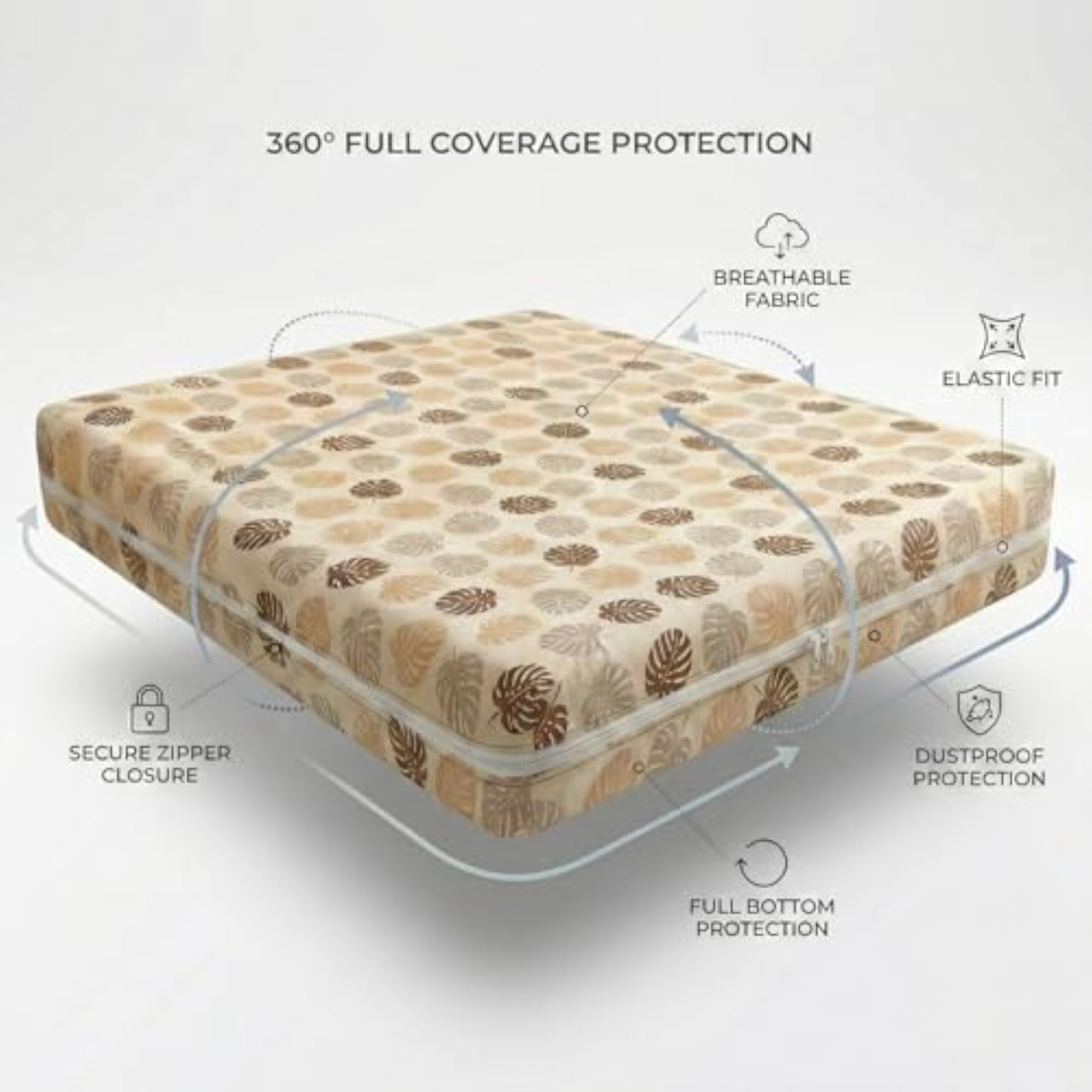 Premium Cotton Printed Mattress Cover with Zipper Chain, Single Size