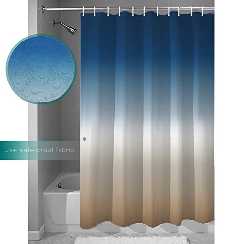 Navy Blue Beige Ombre Cream Shower Curtain Set - 66" X 72" Washable Bathtub Curtain With 12 Hooks, Modern Abstract Art Aesthetics Waterproof Fabric Stall Shower Curtains For Bathroom/Bathtub Décor #TOP2