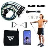 SMARTWORKOUT - Kit Elastici Resistenza Pro - 7 Bande Regolabili 5-120kg - Maniglie, Cinghie Caviglie, Ancoraggio Porta - +150 Esercizi, Programmi Video - Portatile