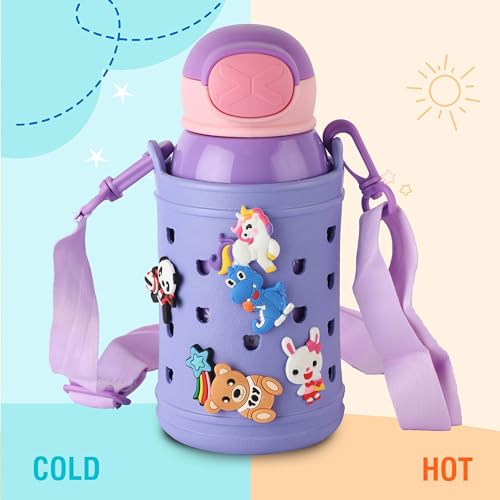 Image of Cello Joytron Kids Flask | Stainless Steel Keeps Drinks Cool or hot for an Extra Long time | Double Walled Vacuum Insulated Technology | Leak Proof lid | 550ml, Purple
