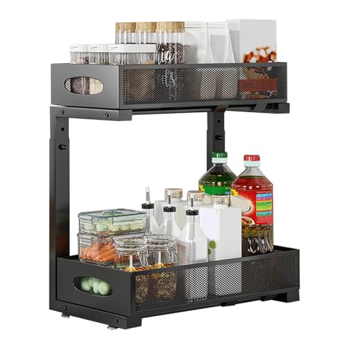 Organizador para el fregadero – Almacenamiento deslizante modular bajo el fregadero | Estante de organización del hogar con altura ajustable para detergente de lavandería, papel de limpieza y