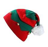 Toddler Kids Christmas Knitted Elf Hat with Small Bells Santa Cap Color Wavy Stripes Crochet Santa Cap Winter Warm Cap for 1-6 Ages Boys Girls