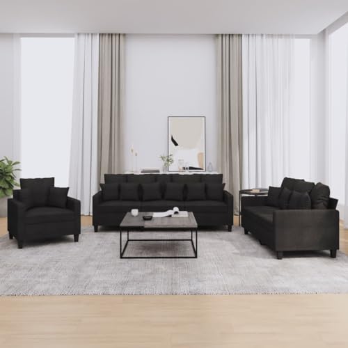Gecheer Soffa 3 delar set med svarta tygkuddar, soffa för vardags...