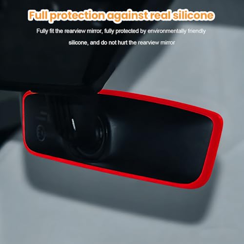 ANFTDCO Car Rear View Mirror Protector Frame, Soft Silicone Auto Rearview Mirror Edge Cover, Vehicle Rear View Protection Trim Frame Decor Accessories, Compatible with Model 3 Model Y (Red)