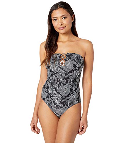 Michael Michael Kors Womens Sweetheart Paisley Bandeau One-Piece Swimsuit Black Size 8 Michael Michael Kors Womens Sweetheart Paisley Bandeau One-Piece Swimsuit Black Size 8