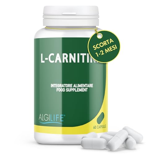 ALGILIFE L- Carnitina Integratore Sportivo Energia e Recupero Muscolare (60 Capsule, Fornitura 1-2 mesi) L Carnitine favorisce il Metabolismo dei Grassi, Vegan, Senza Glutine e Lattosio