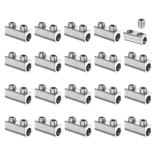 uxcell 20Pcs Wire Rope Clips, Copper Cable Lock with 2 Hexagon Socket Screws, Cable Clamp Fastener Fit for 1-1.5mm Wire Rope for Home Life Construction Industry Transportation, Silver