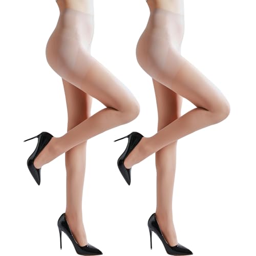 Image of Women's Tights 40D Microfibre Semi Opaque Control Top Pantyhose with Reinforced Toes 2 Pairs