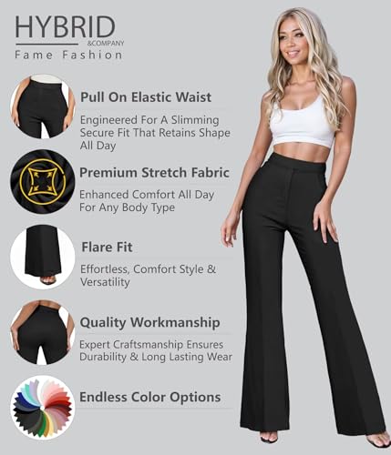 Hybrid & Company Womens Ultra Stretch Ponte Flare Pants-High Rise,Faux Pockets,Pull On,Wrinkle Resistant-Casual & Office Wear2