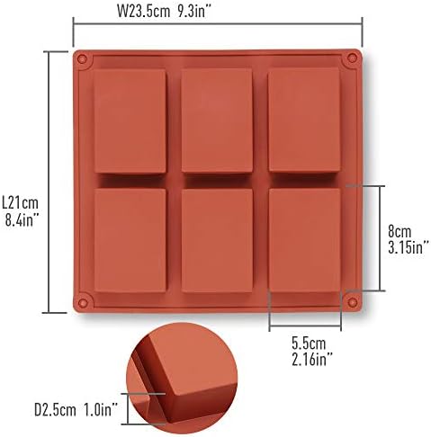 homEdge 6-Cavity Rectangle Silicone Mould, 3 Packs Rectangle Moulds for Making Soap Bar, Resin, Chocolate, Soap Candles and Jelly-Brown