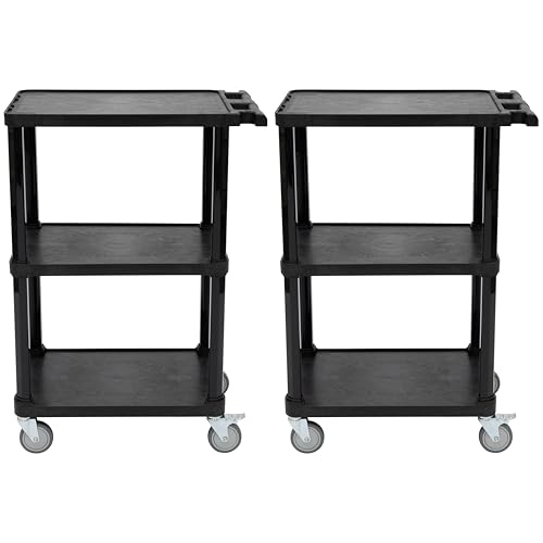 Image of Pearington 3-Tier Compact Multi-Purpose Utility Cart with Lockable Wheels and Ergonomic Handle, Black, 2 Pack