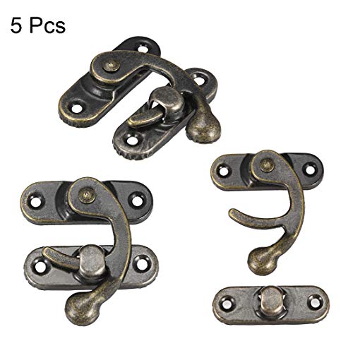 uxcell Antique Vintage Lock Clasp Right Latch Hook Hasp 42mm x 37mm Swing Arm Latch Plated Bronze, 5 pcs w Screws - Image 4