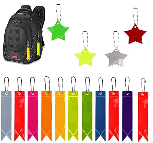 Lmsoed 15er Set Sicherheits Reflektor Anhänger Reflektierend Anhänger Reflektoren Sterne Kinder Reflektor Anhänger Stern für Schultasche Rucksack Radfahren Gehen Laufen Cover