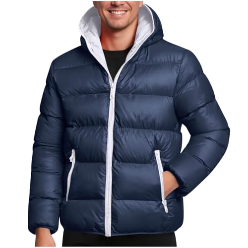 KOG Winterjacke Herren Steppjacke Baumwolle Dufflecoat Warm Daunenjacken Kleidung Junge übergangsjacke Herbst Strickjacke Casual Wollmantel Fleecemantel Hoodie Jacke Cordjacke Dunkelblau 4XL