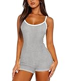 Lacozy Women Onesie Pajamas One Piece Sexy Pjs Romper U Neck Sleeveless Bodysuit Cute Loungewear Summer Sleepwear Grey L