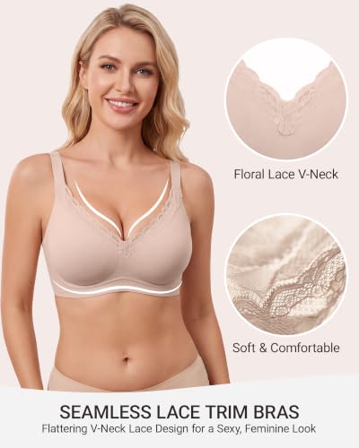 As Fairy Jelly Bras for Women No Underwire V-Neck Lace Trim Wireless Bra - image 2