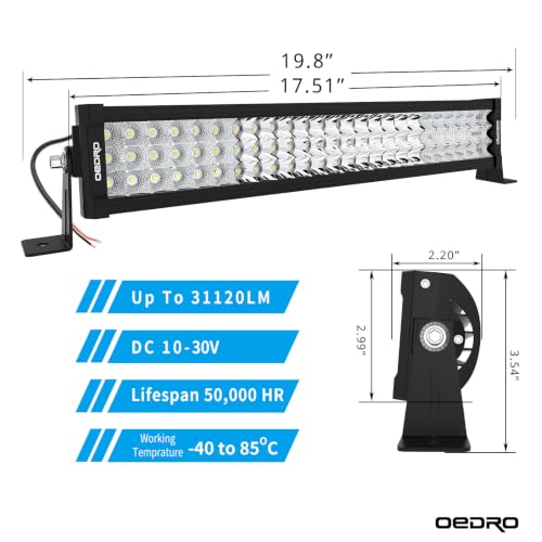 Image of OEDRO 20 Inch LED Light Bar 389W Tri-Row Spot Flood Combo | Work Light with Wiring Harness & Mounting Bracket for Off Road Lights Truck Boat Lighting Fit for Jeep Pickup ATV UTV SUV