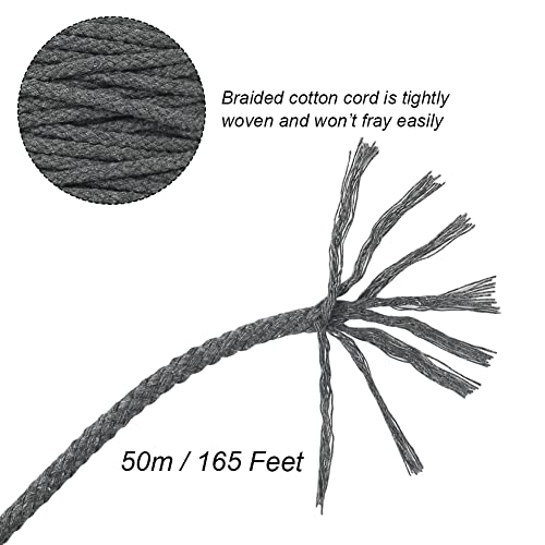 Tenn Well Gray Macrame Cord, 165 Feet 5mm Wide Braided Cotton Rope for Macrame Plant Hangers, Wall Hangings, Drawstring, DIY Crafts - Image 3