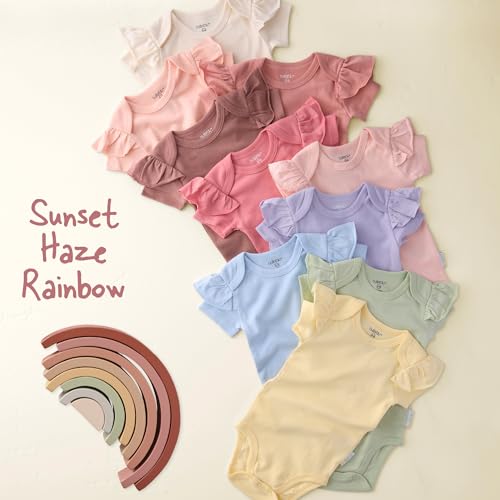 Butterblu Rory 10-Pack Short Sleeve Ruffle Shoulder Bodysuits 100% Organic Cotton for Baby Girls, Sunset Haze Rainbow, 6-9 Months by Butterblu - Image 2