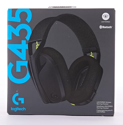 Logitech G435 LIGHTSPEED & Bluetooth Wireless Gaming Headset - Ultra Lightweight 165g over-ear headphones, built-in mics, 18h battery, compatible with Dolby Atmos, PC, PS4, PS5, Mobile - Black