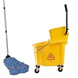 Matthew Cleaning 38 Quart Commercial Mop Bucket INCL.Wet String Mop with Side Press Wringer On Wheels,Heavy Duty Tandem Portable Floor Cleaning Wavebrake,Ideal for Household,Industrial,Restaurant