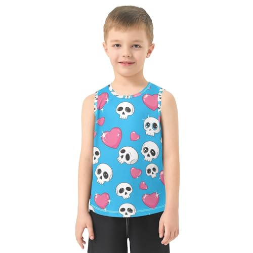 J JOYSAY Skull Heart Blue Boys Tank Top Sleeveless Muscle Shirts Quick Dry Sport Workout Active Kids T-Shirts 3-15T2