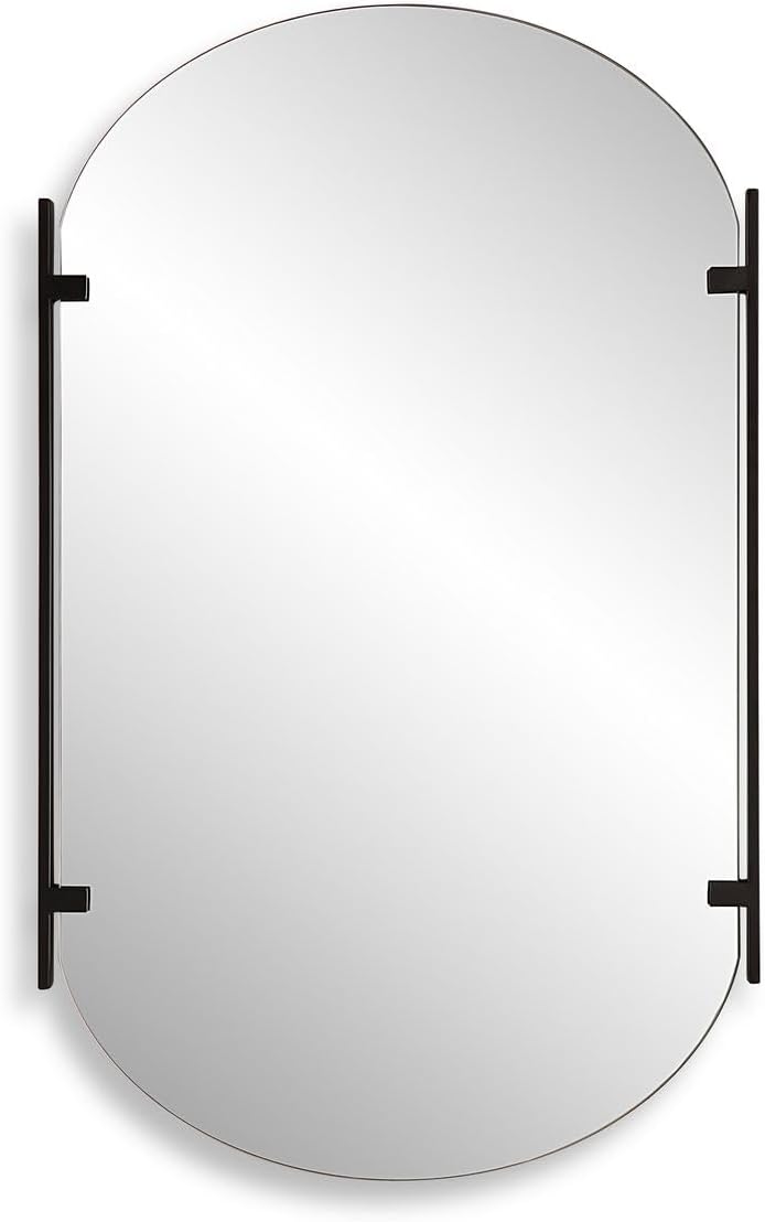 Capsina Satin Black Mirror | Modern Oval Iron Frame Bathroom Vanity Mirror Mounted Vertical or Horizontal (23 in. W x 38 in. H x 1 in. D)