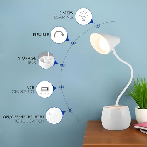 Image of VisionGuard Rechargeable LED Table Lamp for Study - Eye-Care Desk Light with Touch Control, Adjustable Brightness, 3 Color Modes & Flexible Arm, Portable Reading Lamp for Students, Home Office