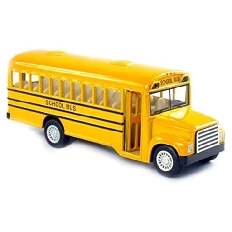 KiNSFUN 6 inch Long-Nose School Bus Die Cast Metal Model Toy Car w/Pullback Action Cover