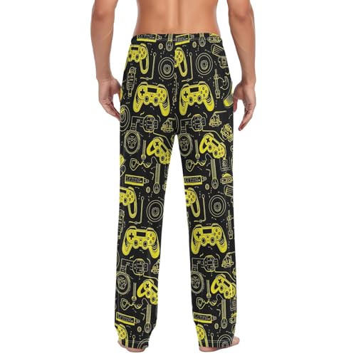 Men’s Colorful Video Game Controllers Pajama Pants with Pockets, Comfortable Lounge Sleep Bottoms#5012