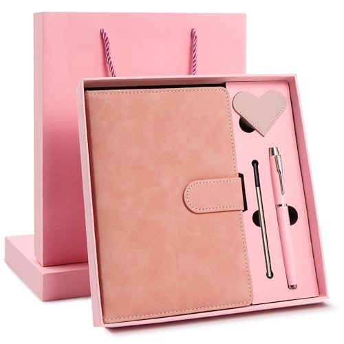 A5 Leather Journal for Women Men Hardcover Notebook Set with Pen Pink